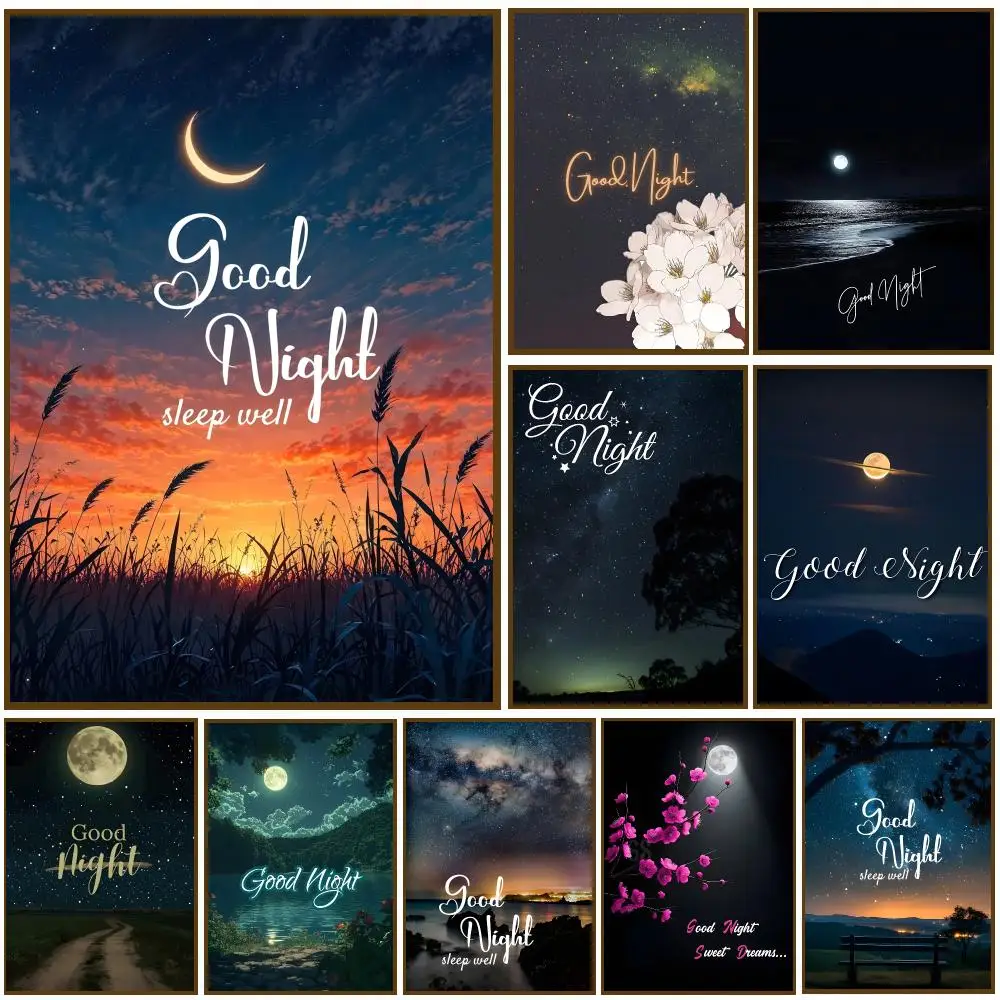 For Children Good Night Sweet Dreams Poster Self-adhesive Living Room Bedroom Party Bar Decor Moisture-proof Fade-resistant HD