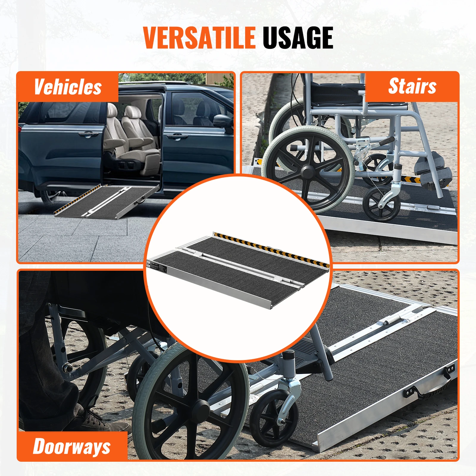 VEVOR Portable Wheelchair Ramp 24/36/48/72in 800 lbs Capacity Non-Slip Aluminum Folding Threshold Ramp Foldable Wheel Chair Ramp