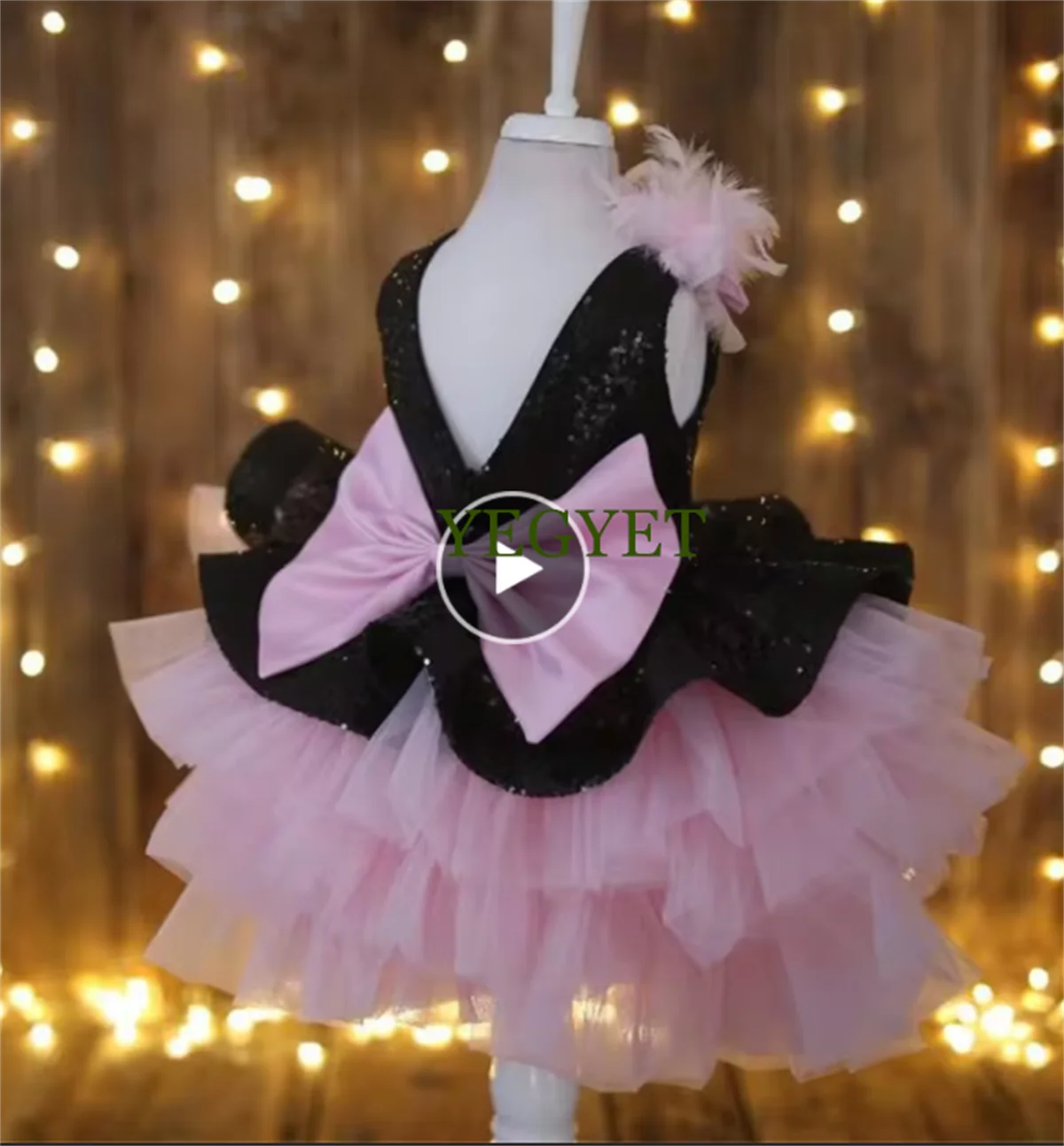 New Baby Girl Dress Black Sequins Pink Tulle Flower Girl Dress Knee Length O Neck Kid Size 12M 24M New Year Photography