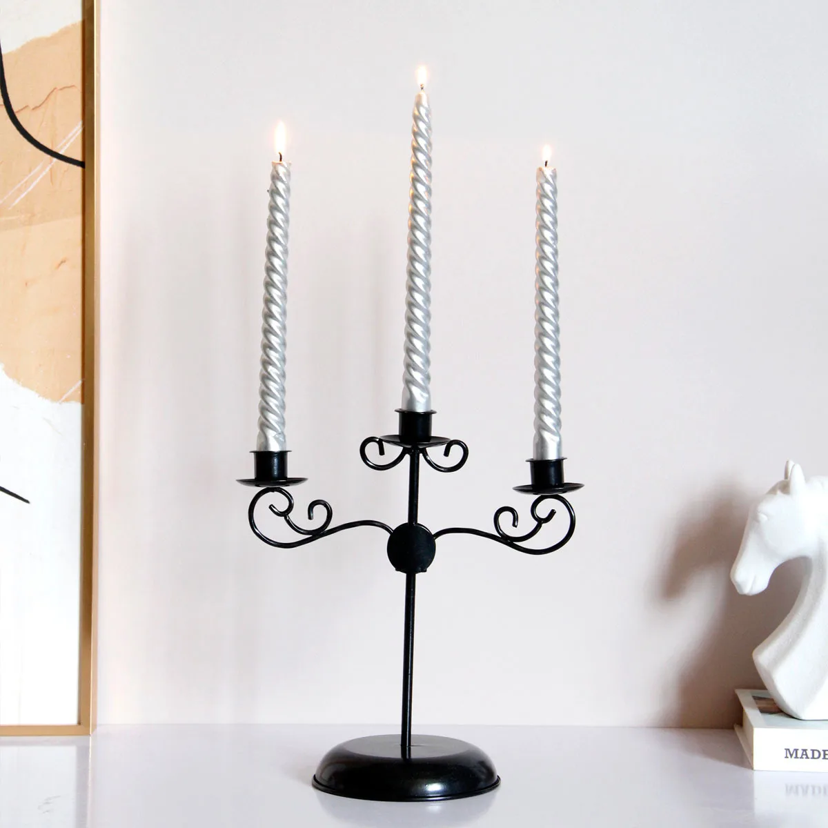 

Nordic Black Metal Candlestick Assembly, Wrought Iron Candle Holder, Christmas, Wedding, Romantic Table Decoration, Orname