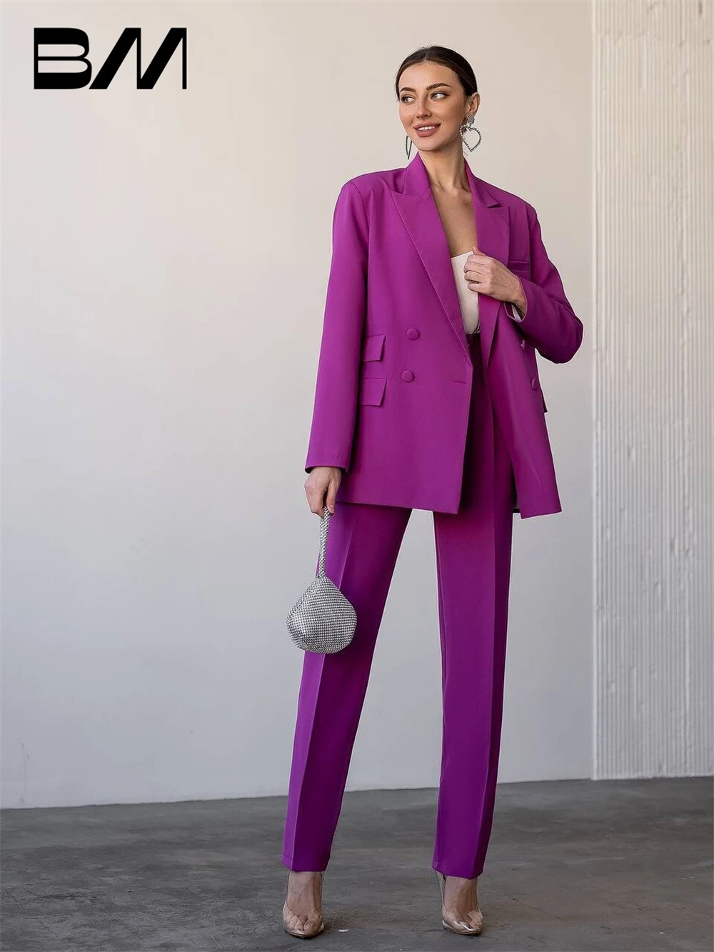 Abito da donna slim fit 2 pezzi Set due pezzi tailleur pantalone blazer pantaloni doppio petto smoking da donna per festa di nozze per affari