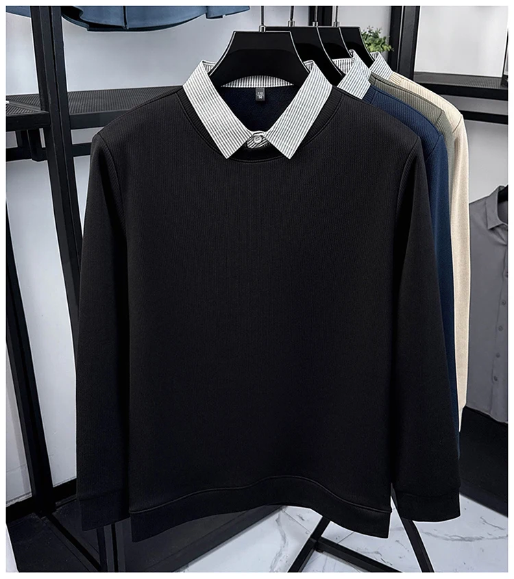 Hochwertiger gefälschter zweiteiliger Reverspullover für Herren, neue Mode, hautfreundlich, Komfort, Plüsch, warm, luxuriös, Trend, lässiger Pullover – Detail 12