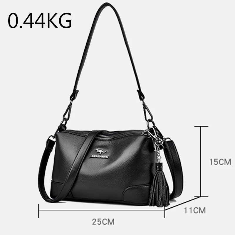 Imagem -05 - Três Camadas Zíper Retro Franja Bolsa de Ombro Feminina Couro Macio Senhoras Crossbody Bolsa Grande Capacidade Bolsa Commuter Alta Qualidade