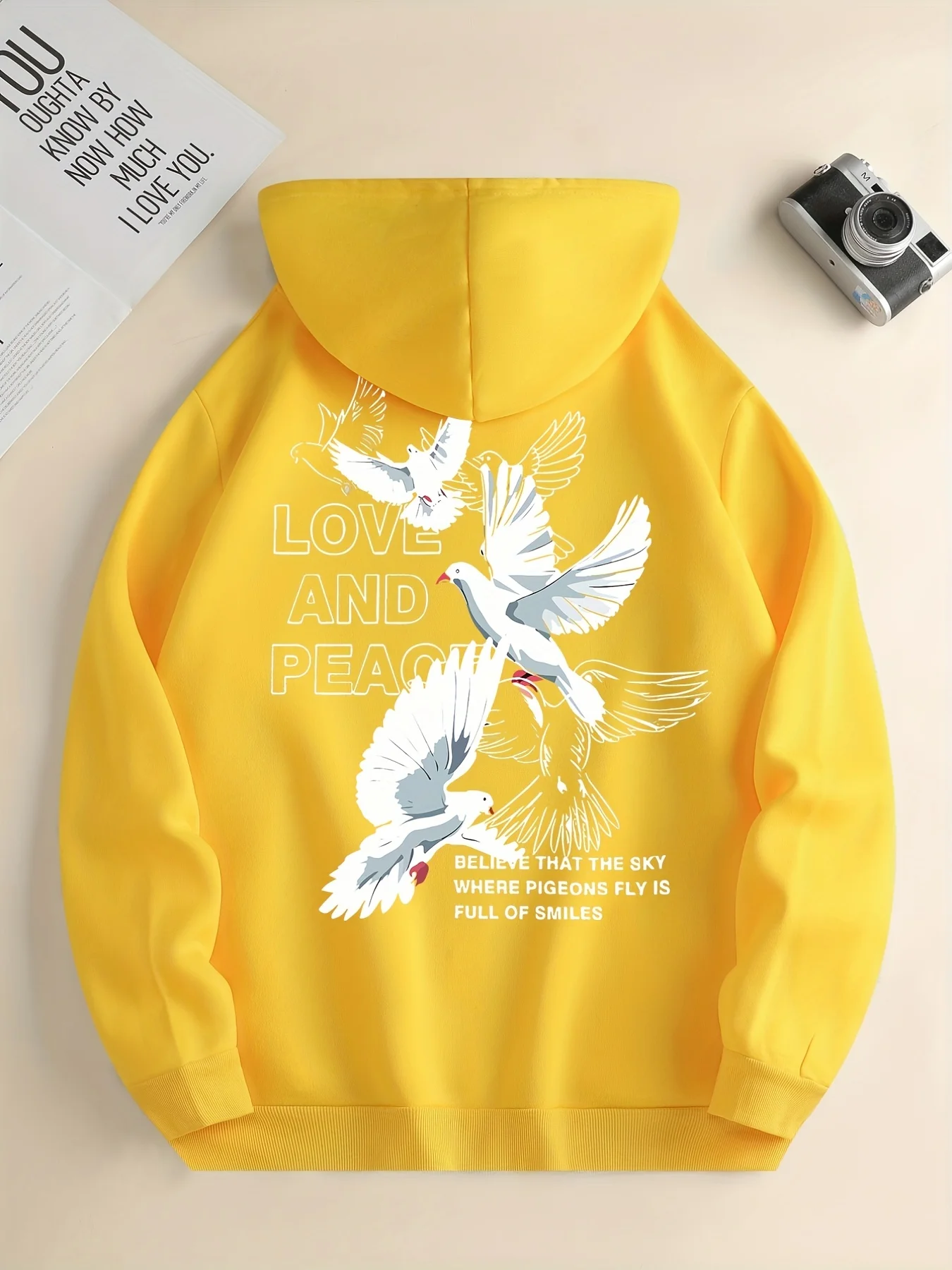 Love And Peace Letter Dove Printed Hoodies Casual Women Sweatshirts Comfortable Fleece Pullover Crewneck Loose Female Clothes