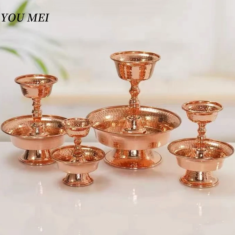 

Nepal Guardian Plate,Engraving Sanger Flower Tibetan Copper Manza Plate,2 Layer Altars Holy Water Cup,Buddhist Religious Item