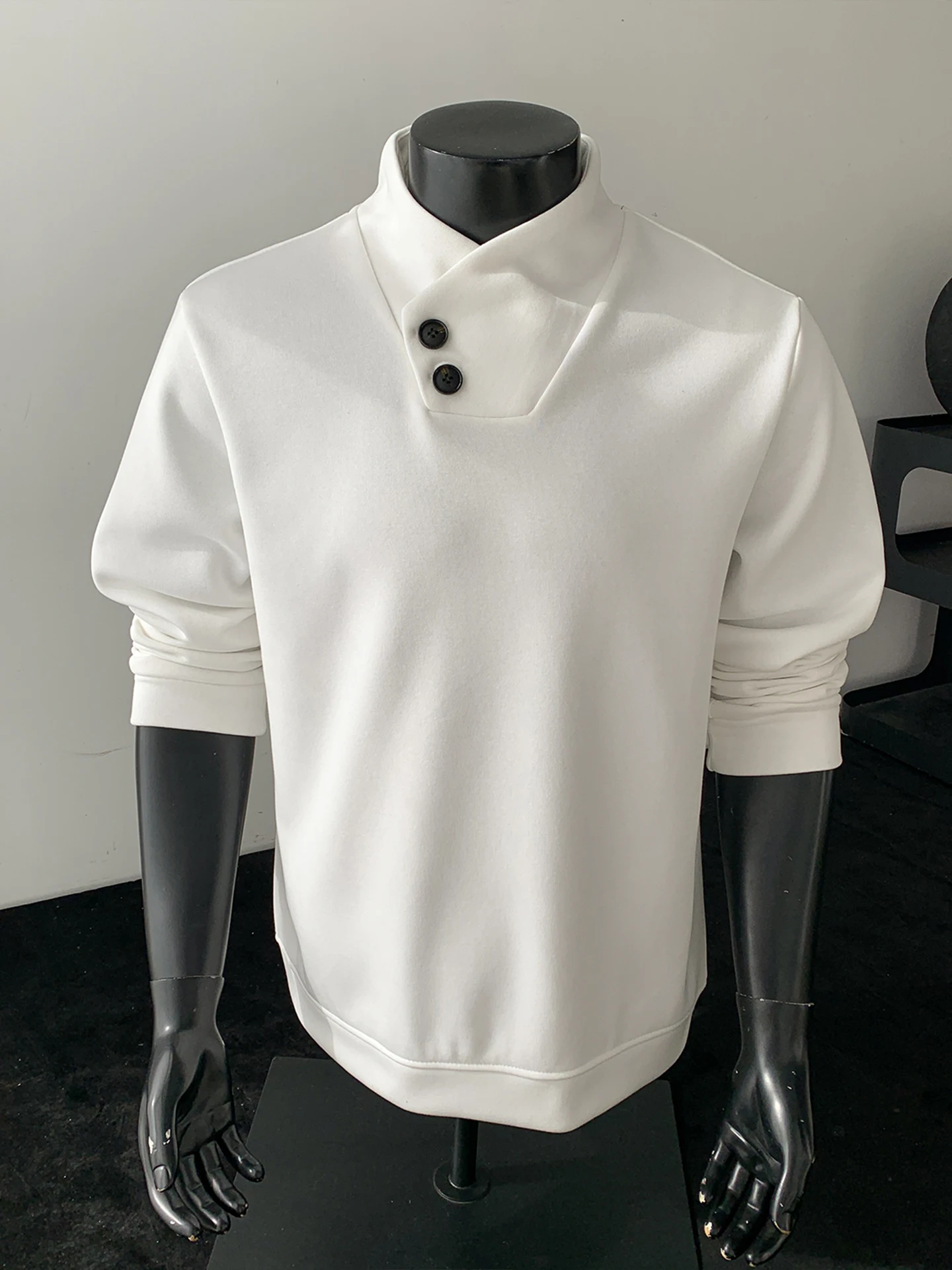 Thickened Fleece Warmth Hoodie Men's Long Sleeve Stand Collar Two Buttons Base Shirt Casual Style Spring Season Other Material