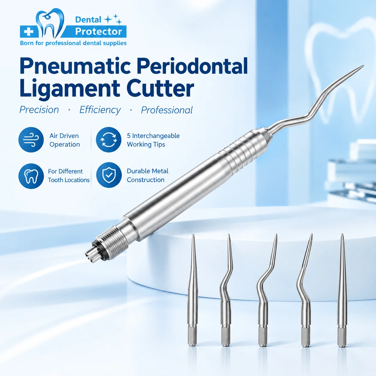 Pneumatic Dental Periodontal Ligament Cutter S1-S5 Tips Air Driven Dental Elevator Extraction Surgical Instrument Set
