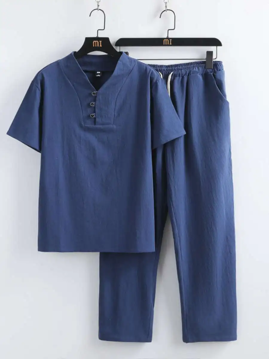 

Летняя повседневная хлопковая льняная футболка и брюки ort Sve для мужчин среднего возраста и лет, удобная дышащая одежда