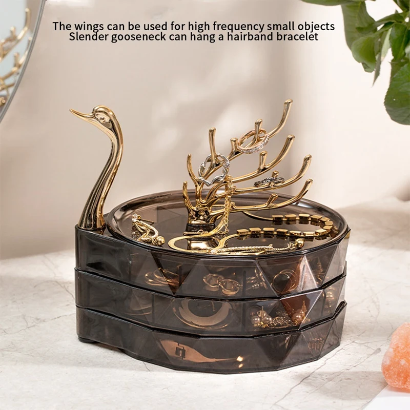 1 PCS Jewelry Organizer Box Small Jewelry Storage Box Rotating Jewelry Tray Case For Women, 3-Layer With Lid