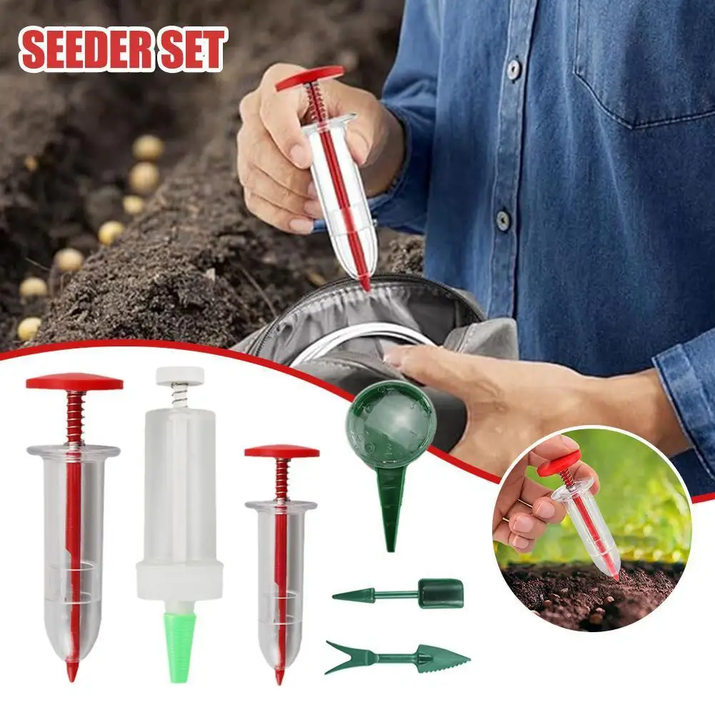 6 stks/set Handheld Mini Zaaimachine Handleiding Tool Handleiding Zaailingen Dibber En Widger Set Zaad Bemesting Planter Tuingereedschap