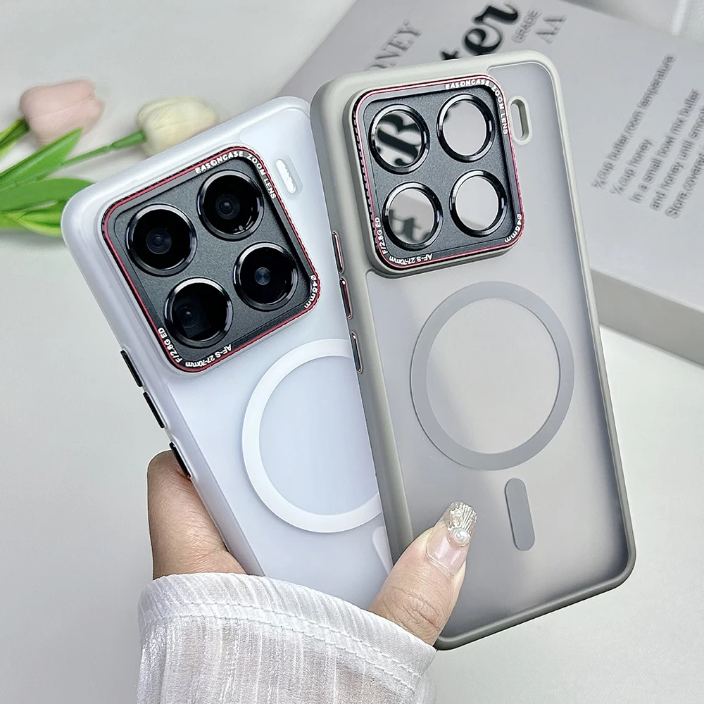 For Xiaomi 14 15 Pro Ultra Case Magsafe Wireless Charging Frosted Matte Semi-Transparent Skin Friendly Grip Bumper Case Cover