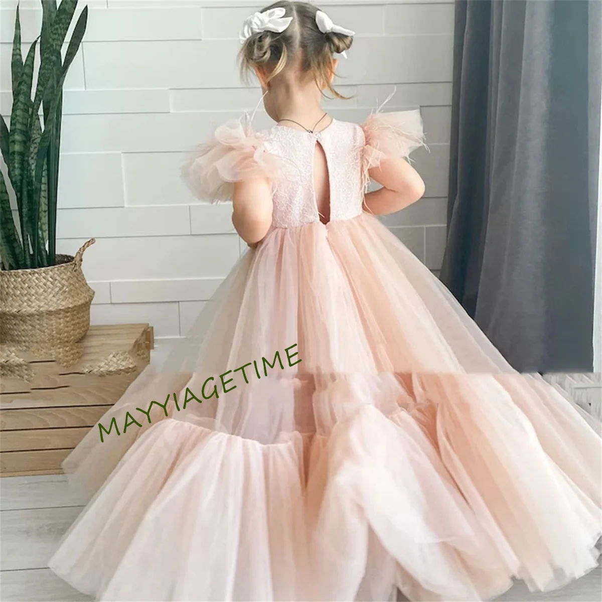 CustomPink Flower Girl Dresses Elegant Princess Ball Gown For Kids Birthday Party Simple Bow Floor Length First Communion Dress