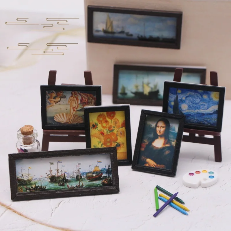 8pcs Mini Miniature 1:12 DIY Photo Frame Antique Frame Oil Painting DIY Doll House Decoration Accessories