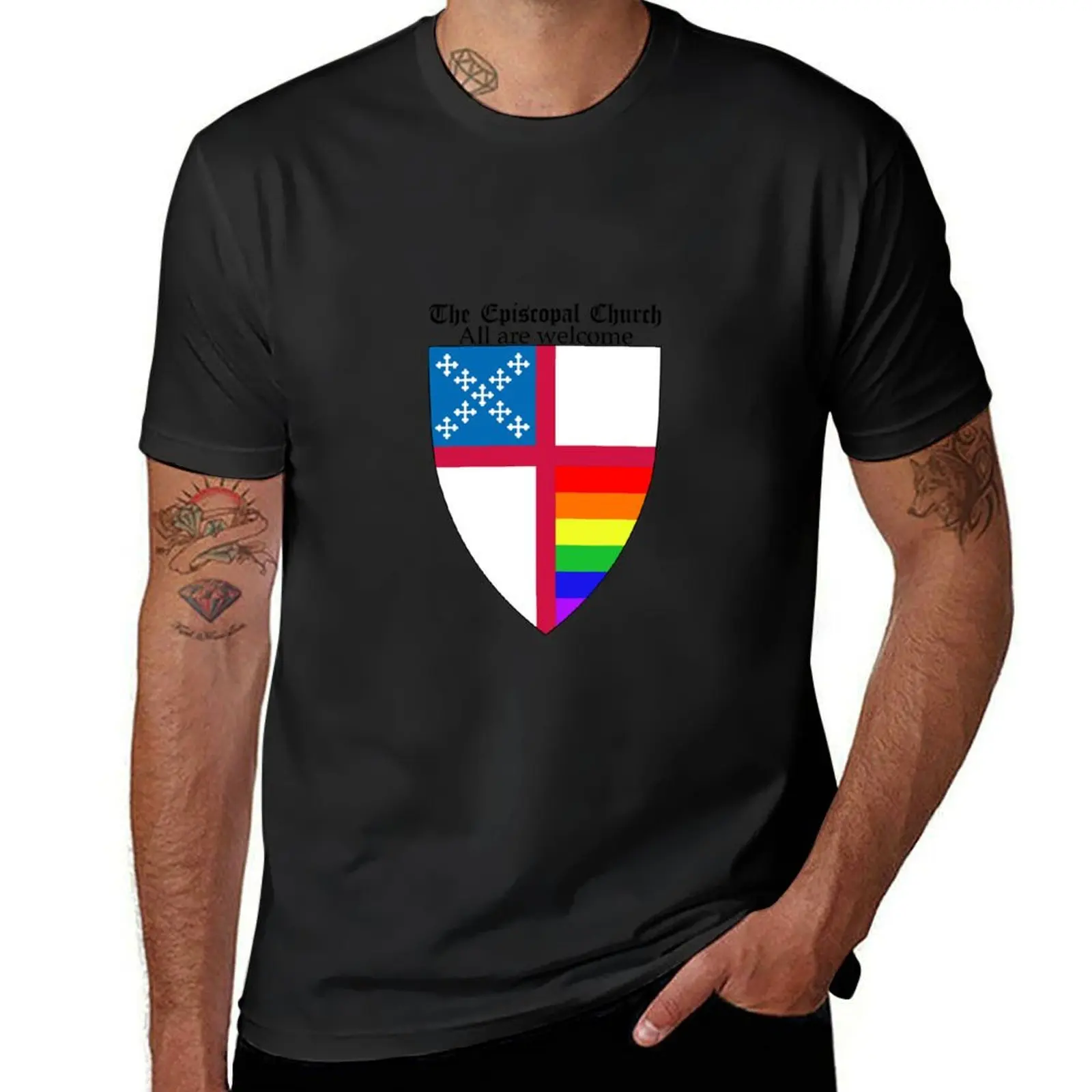 Episcopal Church Shield with Rainbow Pride Horizontal Stripes 1 T-Shirt blanks customs design your own boys whites men clothings