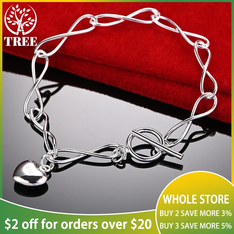 

ALITREE 925 Sterling Silver Lovers Bracelet For Woman Small Heart Chain Wedding Accessories Party Birthday Charm Sweet Jewelry