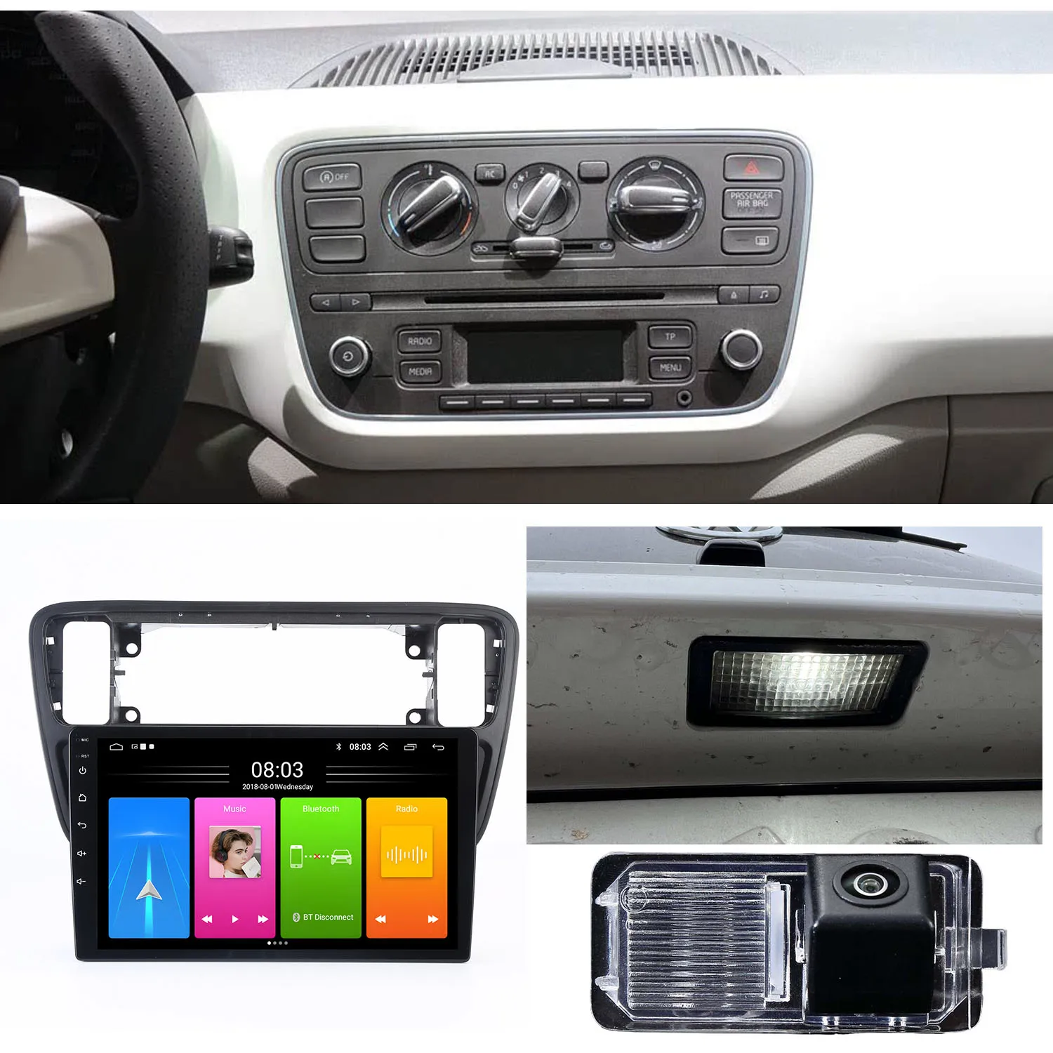 Android 9” autoradio met Bluetooth Carplay GPS-navigatie + HD achteruitrijcamera voor Skoda citigo E-Citigo/Seat Mii e-Mii KE KF