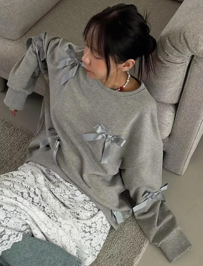 New Winter/autumn Style Three-dimensional Bow Tie Plain Color Fleece Thickened Pullover Hoodie