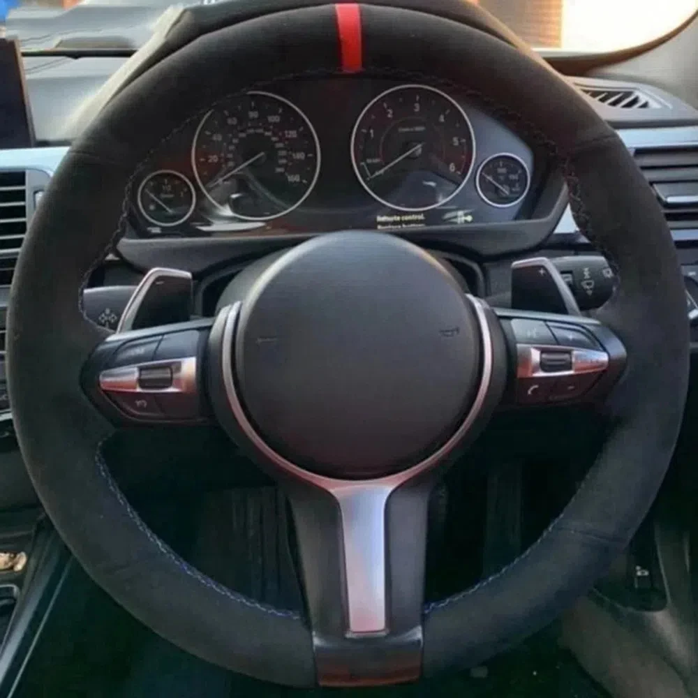 

Car Steering Wheel Cover For BMW F87 M2 F80 M3 F82 M4 M5 F12 F13 M6 F85 X5 M F86 X6 F33 F30 M Sport Non-slip Black Leather Sued