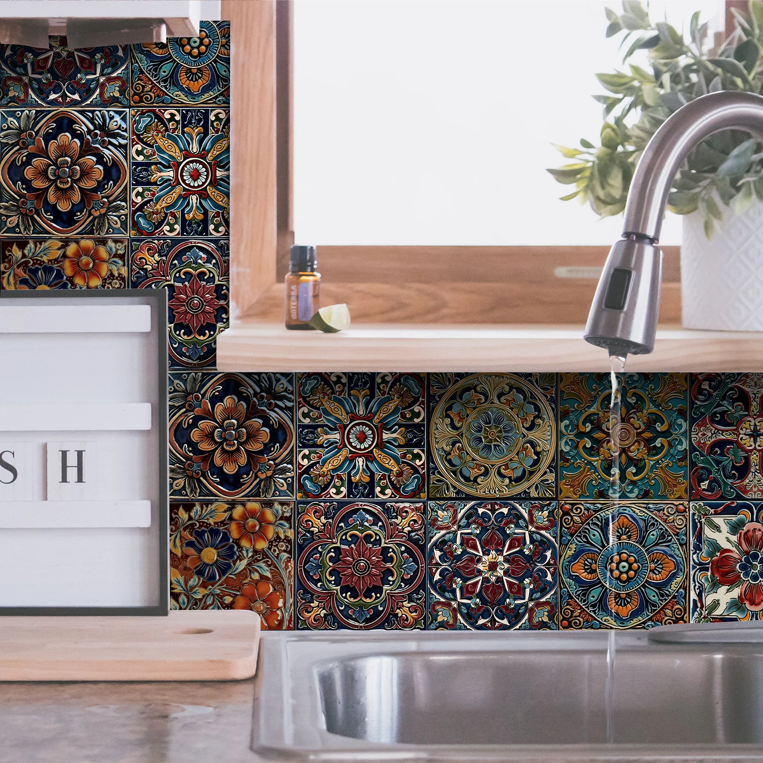 10PCS of Moroccan Relief Style PVC Waterproof Self-Adhesive Wall Stickers Peel and Stick Kitchen and Living Room Tile Stickers view 6
