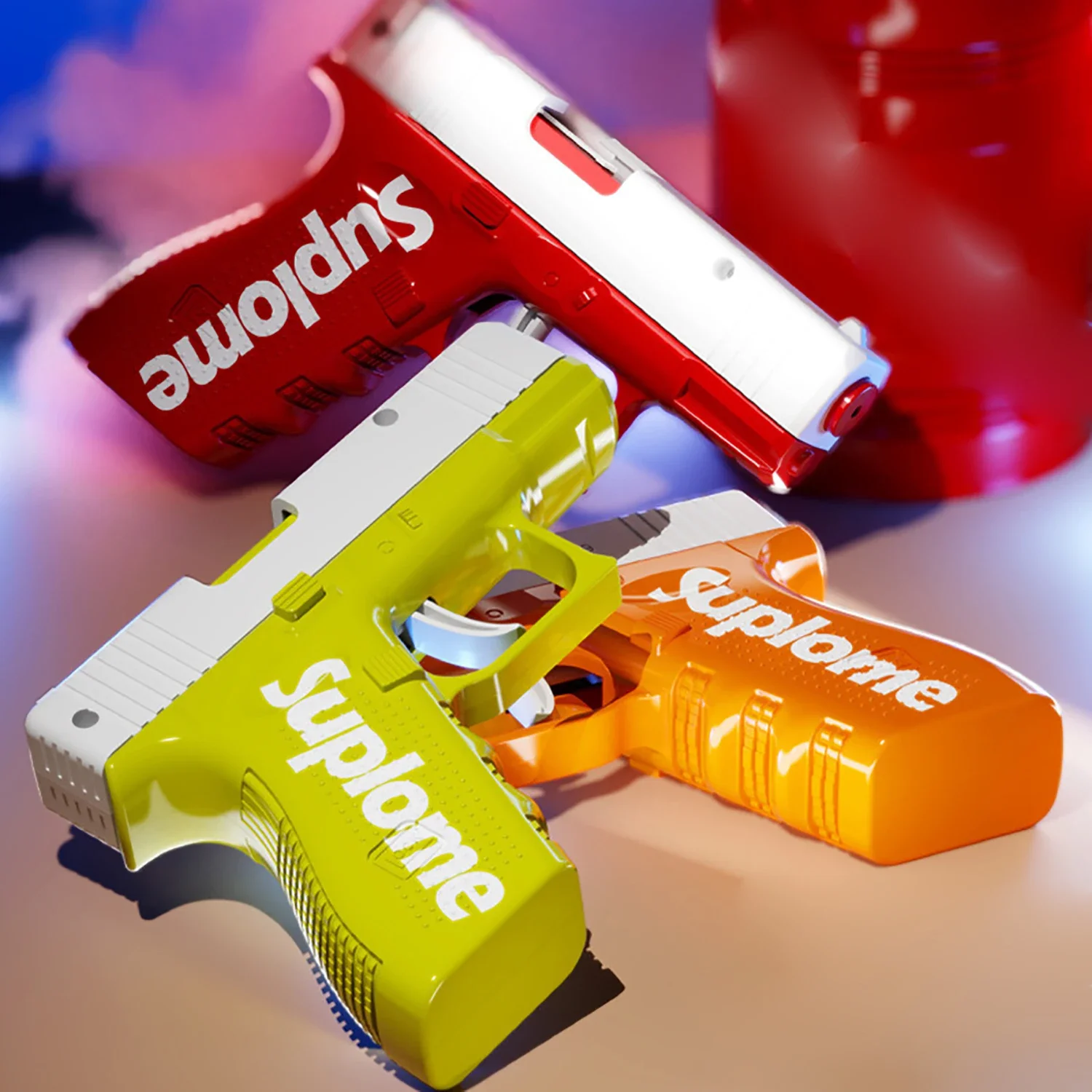 اضغط يدويًا على ألعاب مسدس الماء لرش الماء بالضغط العالي ونطاق طويل يسبب مصاربات المياه المستمرة في الداخل #1