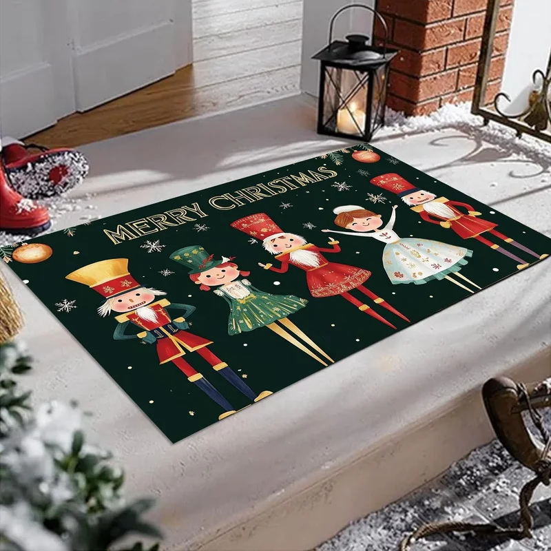 VIKAMA Christmas Door Mat Reindeer Print Welcome Rug Non Slip For Entryway Front Door Indoor Outdoor Holiday Home Decor