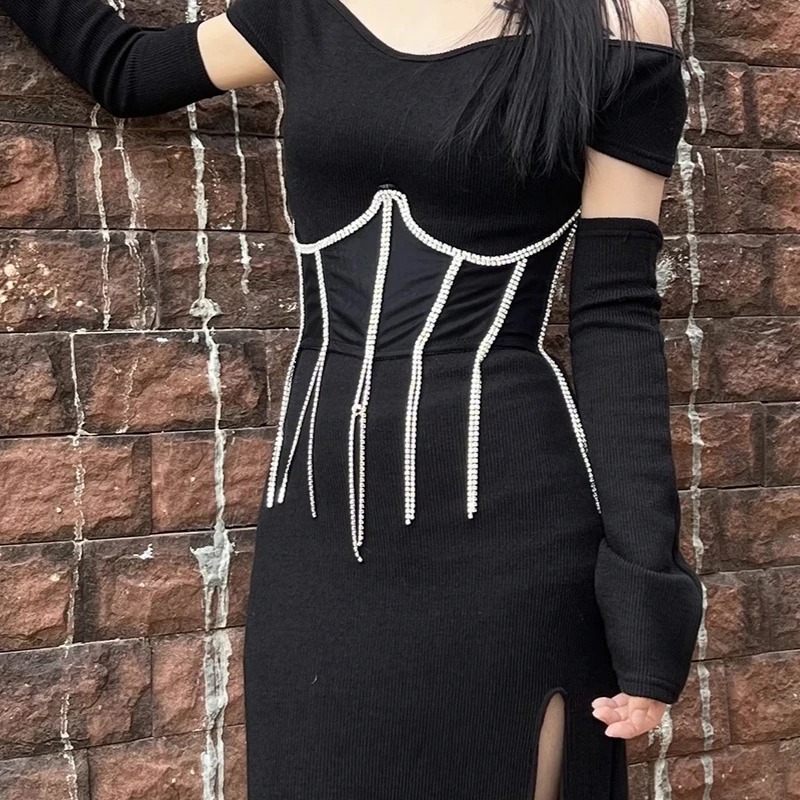 

Rhinestone Sexy Drilled Crystal Mesh Breathable Corset Bandage Top Luxury Diamond Slim Belt Wrap Girdle Streetwear