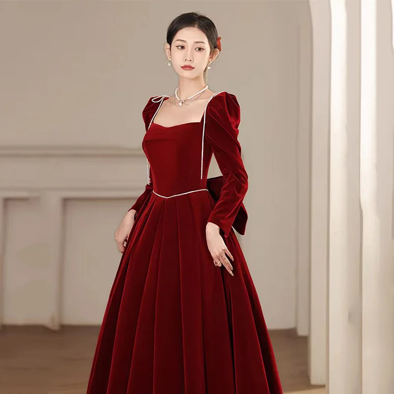 

Red High Waist Slimming Wedding Dr Large Size Autumn Winter Princ Fiancee Marriage Ceremony Long A-Line Skirt