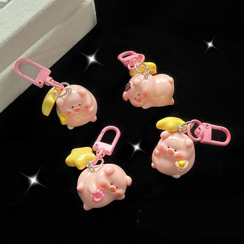 Pink Pig Keychain Ornament Lovely Resin Cartoon Piggy Keychain Pendant Cartoon Resin Piggy Decoration for Accessory 28TF