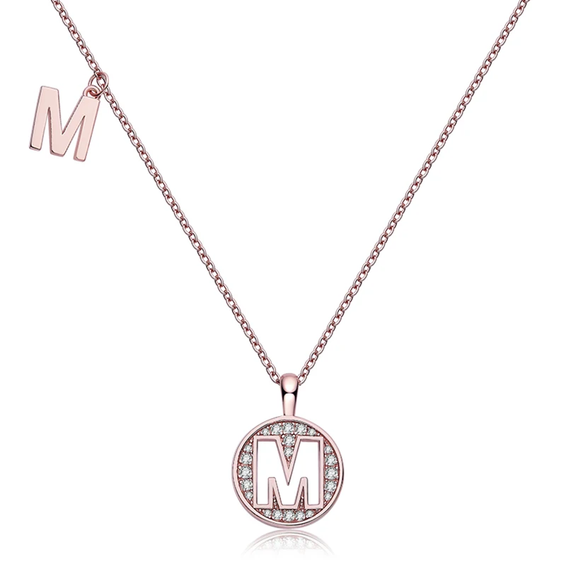 

SGARIT Luxury Jewelry Pendant 925 Rose Gold Plated 0.13CT VVS1D Diamond Necklace Letter M Sterling Silver Woman Pendant Necklace