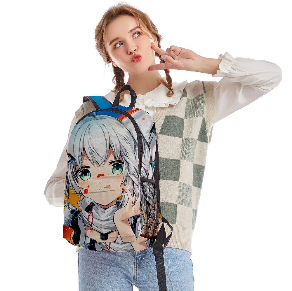 Harajuku Popular HOLOLIVE Shirakami Fubuki pupil Bookbag Notebook Backpacks 3D Print Oxford Waterproof Boy/Girl Travel Backpacks