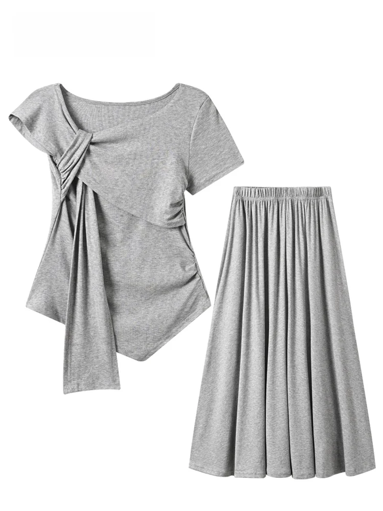 

plus Size Summer Fashion Loose Short Sleeve T-Shirt And Skirt Set Women's Casual Comfortable Polyester Two-Piece Outfit