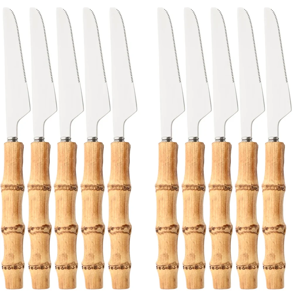 4/6/10Pcs Dinner Knives Cutlery Set Stainless Steel Bamboo Handle Silver Tableware Set Kitchen Home Western Knife Dinnerware Set