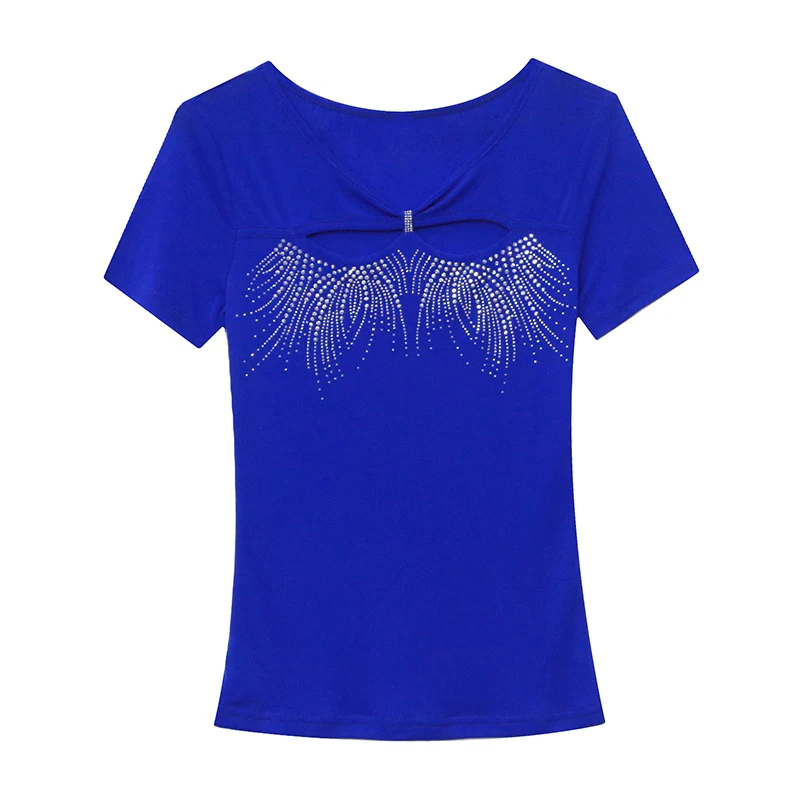 Sexy oco para fora v-ne camiseta feminina ort sve faionable strass me topo na moda rua sle verão wear