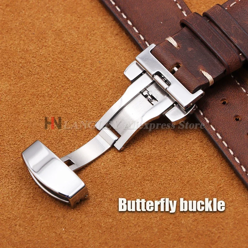 14mm 16mm 18mm 20mm 22mm 24mm Cowhide Leather Watch Strap for Seiko for Rolex Quick Release Wrist Band Butterfly Buckle Bracelet