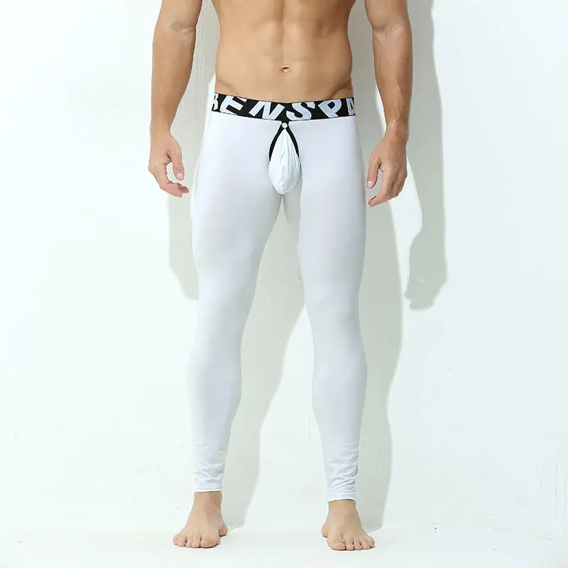 Summer Letter Print Sexy Mens Transparent Ice Silk Thin Leggings Tight Pants Underwears