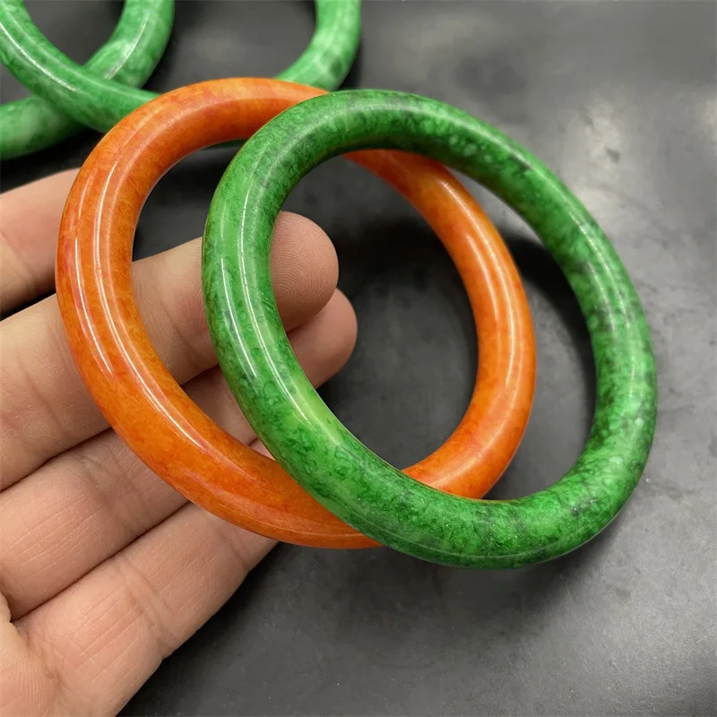 Green jade round bracelet orange medium size jade bracelet bangle bangles for women Noble temperament fashionable and versatile
