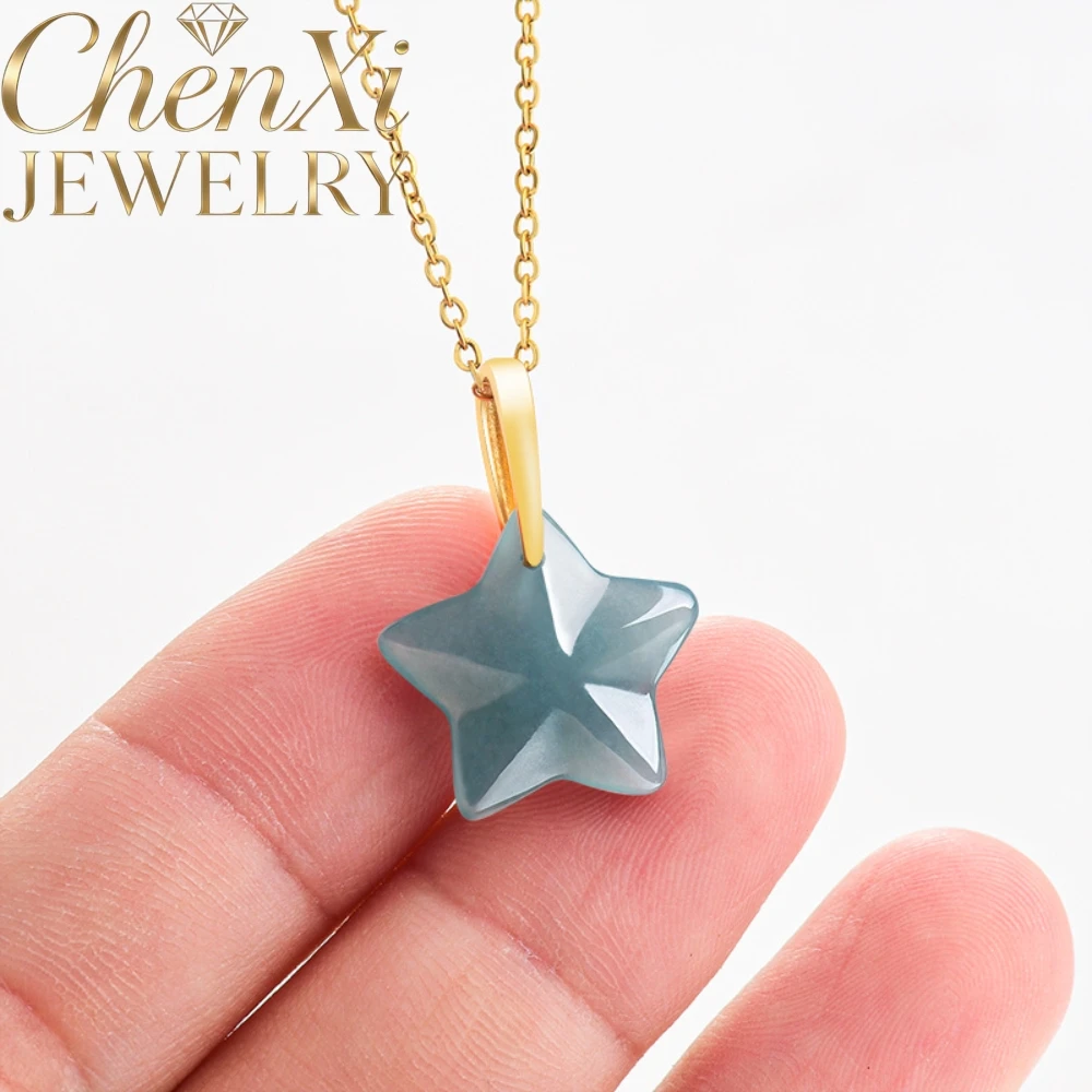 Natural A Grade Blue Water Ice Type Jadeite Star Pendant S925 Inlaid Fashion Necklace Fine Jewelry Daily Wear Accessory Gift