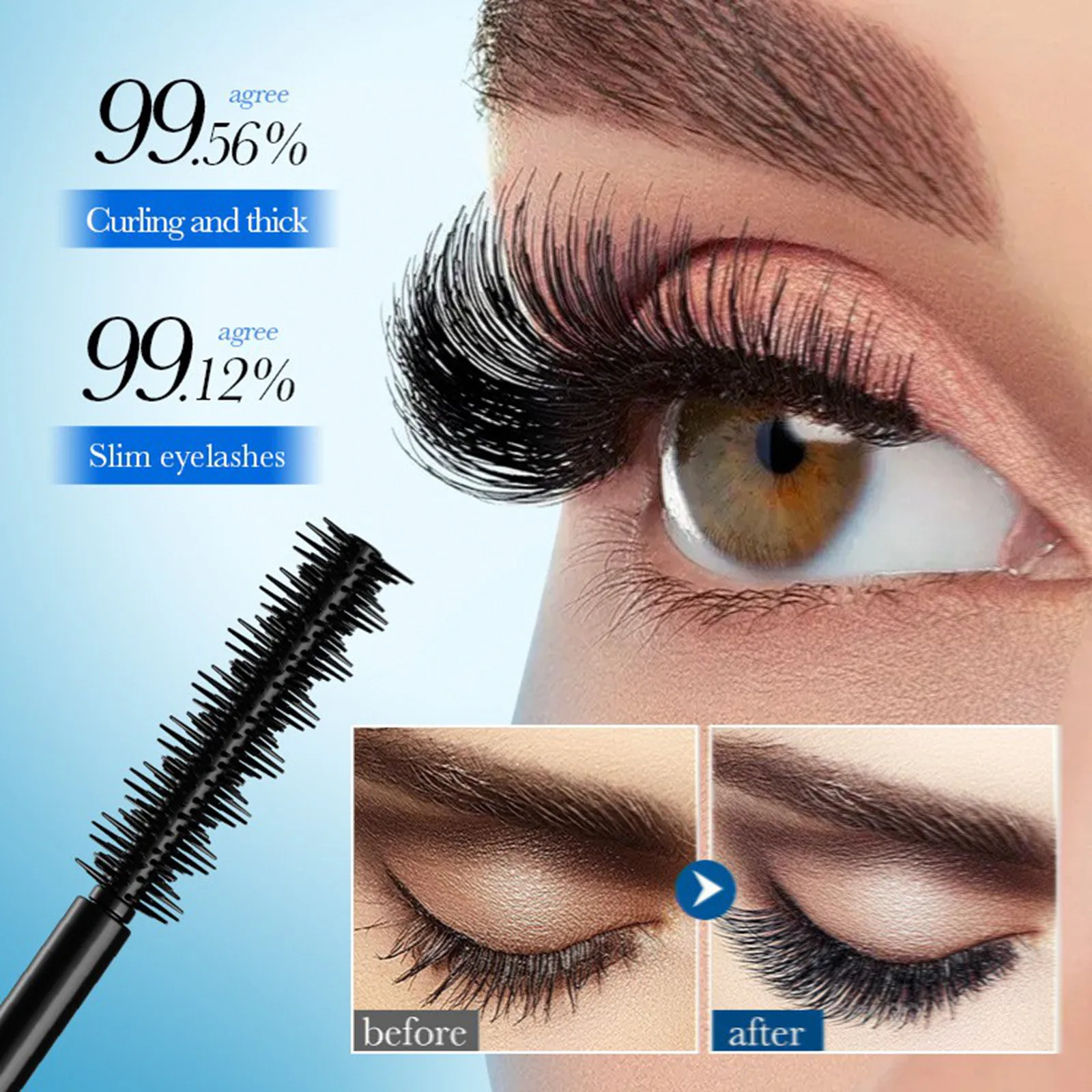 Rotolo per trucco modellante per ciglia, occhi arricciati e snelli neri, occhi ingranditori, mascara impermeabile per trucco adatto per la data quotidiana