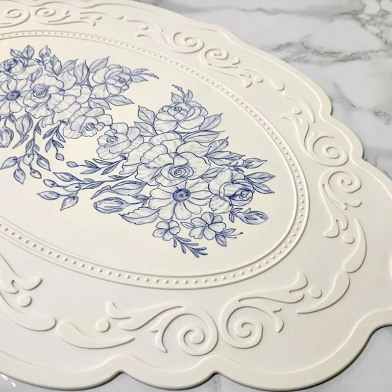 Retro Pattern Table Mat Silicone Carved Dining Mat Floral Placemat for Dining Table Kitchen Coffee Pad Tableware Mats Waterproof