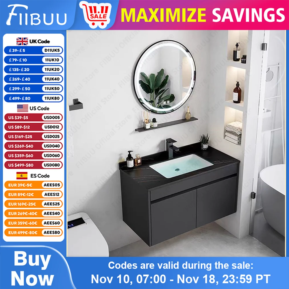 Multi-functional Bathroom Vanity High-Definition Round Mirror Integrated Modern Washbasin Cabinet Bathroom Furniture accessories