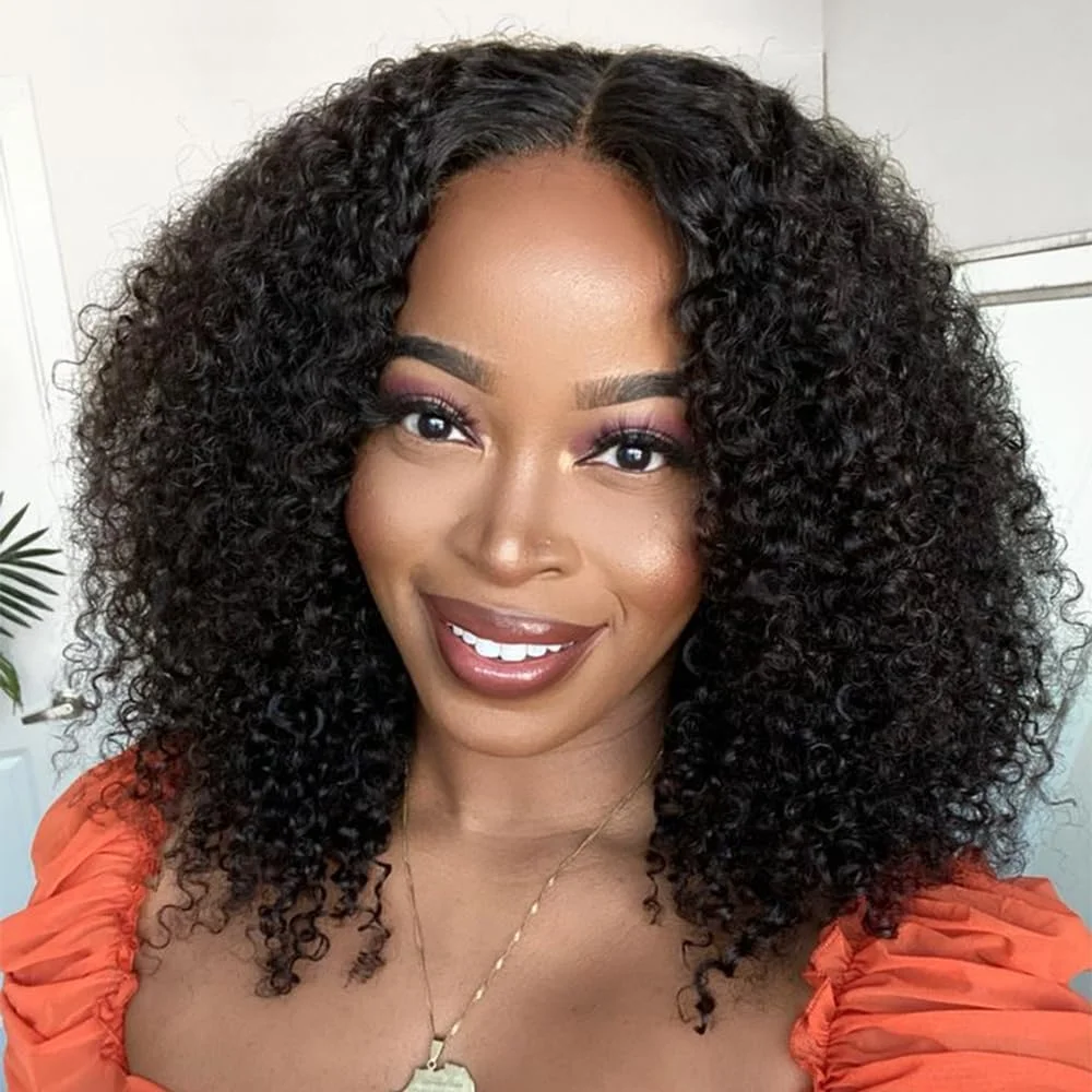 

V Part Human Hair Kinky Curly Upgrade U Part Wigs For Black Women V Shape Curly Glueless Clip In Half Wig Natural Color