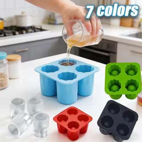 4 Hole Press Silicone Ice Cube Mold Large Round Sphere Maker for Whiskey Cocktail Bar Kitchen Party Decorations Easy Release