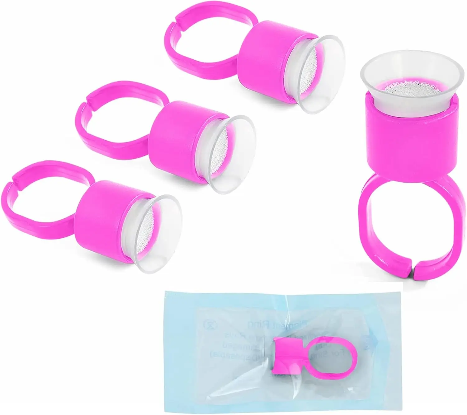 200pcs Microblading Pigment Glue Rings with Sponge Ink Cups Caps Permanent Makeup Eyelash Eyebrow Extensions Medium Holder