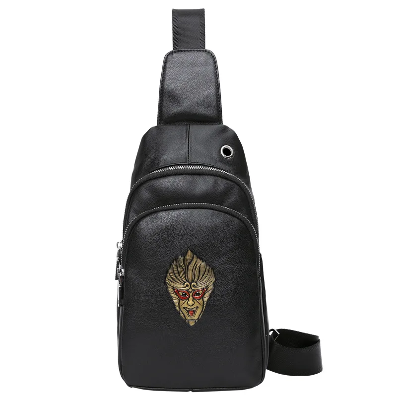 الرجال مرسومة باليد نمط عبر حقيبة صدر للرجال نمط جلد طبيعي الصدر عادية الكتف شخصية رسمت باليد Wukong حقيبة رجالية
