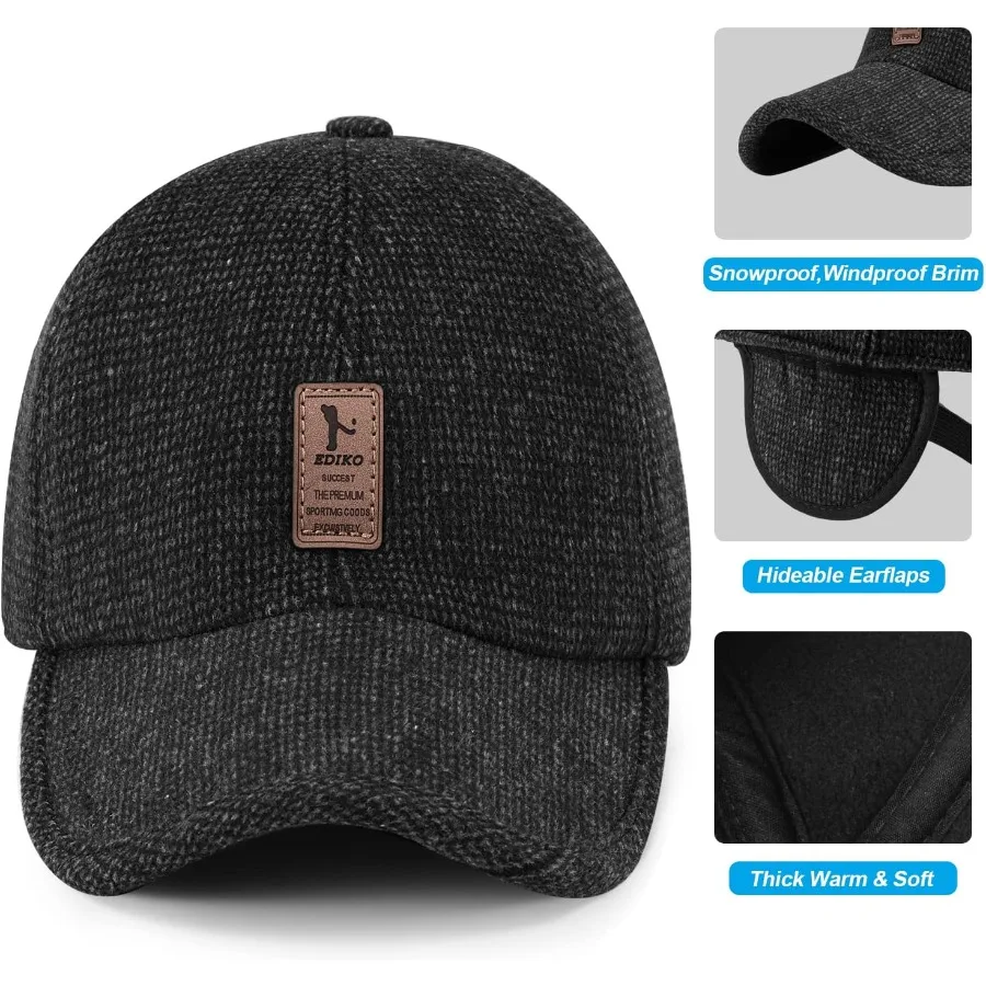2 Paket Topi Baseball Musim Dingin Pria dengan Penutup Telinga Topi Baseball Musim Dingin dengan Penutup Telinga untuk Pria Berjalan di Luar Ruangan Berlari