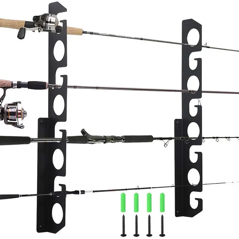 

Fishing Rod Storage Wall Mounted Horizontal Fishing Rod Holder Steel Space Saving Storage Organizer For Hiking Poles Ski Poles