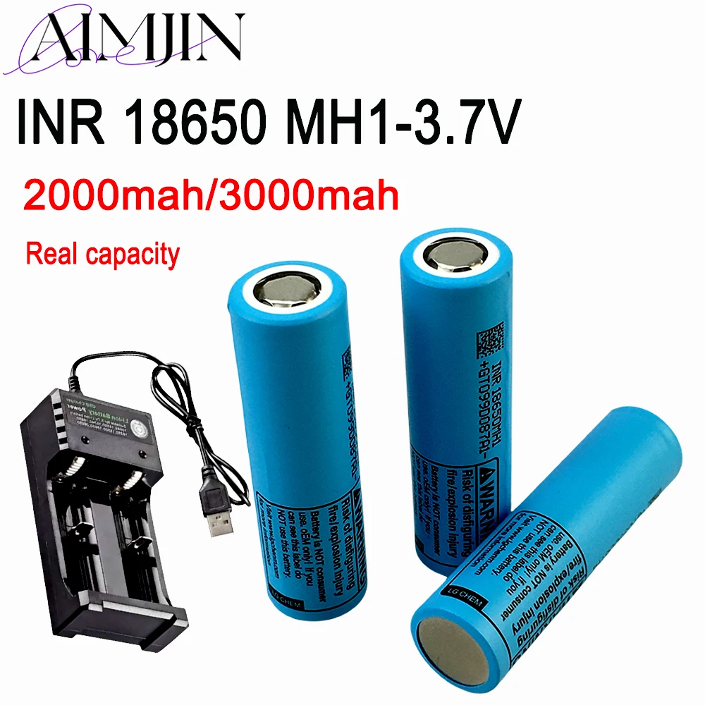 

3.7V Rechargeable Battery INR18650 MH1 2000mAh 3200mAh Real Capacity 30A High Drain for Flashlight Toy Tool + USB Charger