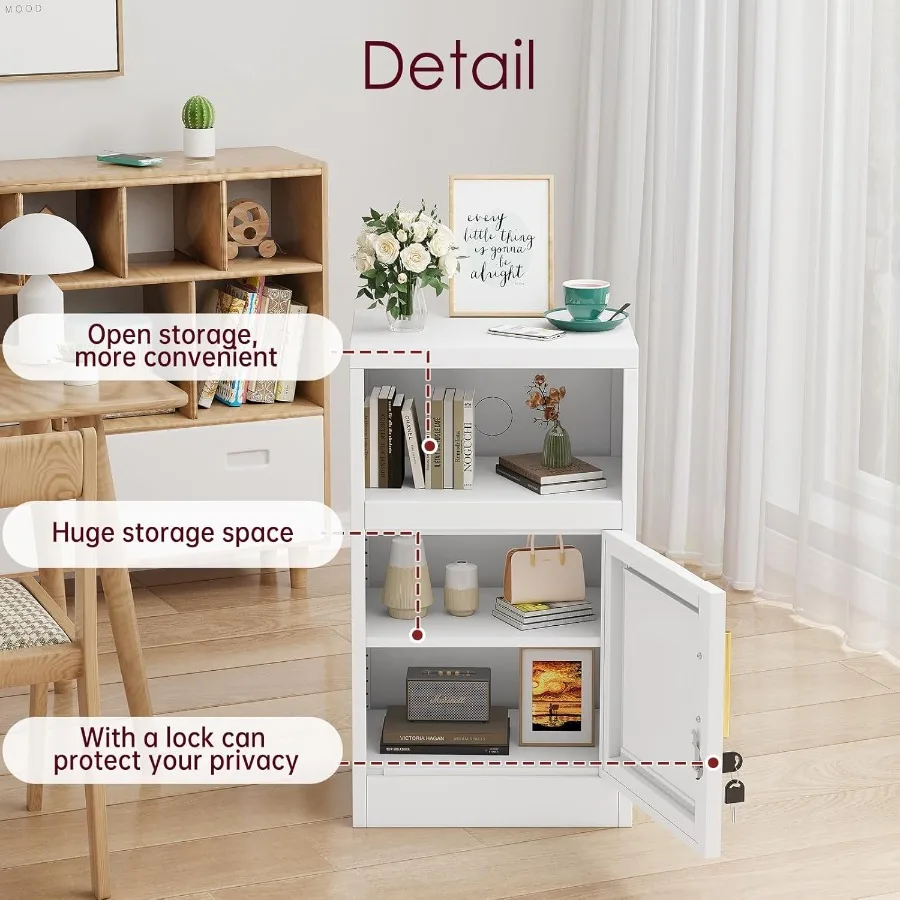 طقم منضدة معدنية بيضاء مكونة من 2 مع خزانة ملفات قفل مع أرفف خزانة تخزين 28 طاولة جانبية حديثة مع باب ومفتوحة Sh #5