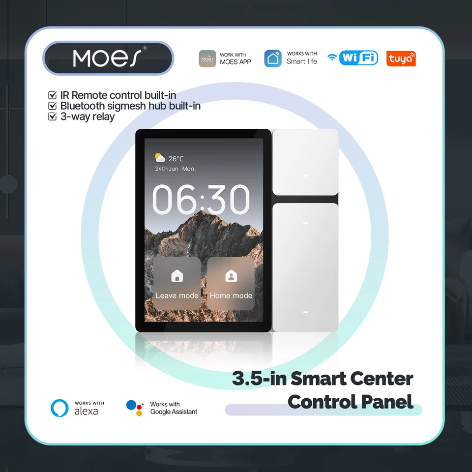 MOES WiFi Smart Home Bedienpanel 3,5 Zoll Touchscreen – Zentrale Steuerung Mit 3 Relais, Physischen Tasten Und IR-Fernbedienung Für über 110 Geräte