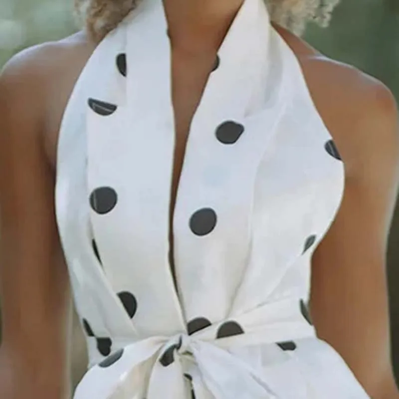 

Sexy Halter Lace-Up Tops and Short Pant Set Casual Sleeveless Two Piece Women Outfits 2025 Fashion Dot Print Vacation Party Suit